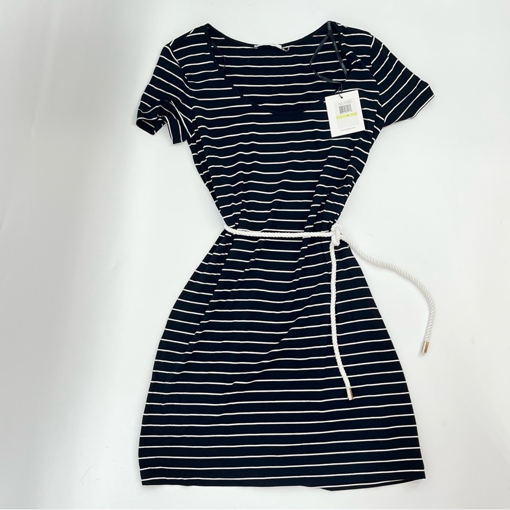 Calvin Klein Black and White Striped Mini Dress